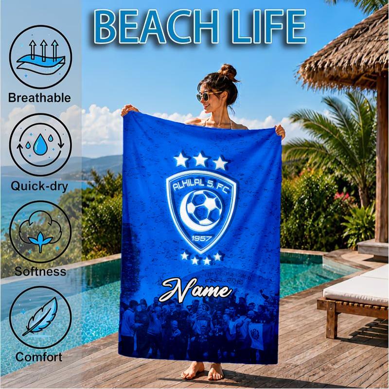 Custom Name SF Hilal Emblem Beach Towel Microfiber Beach Towel, Lightweight and Quick-Dry, for Summer Travel, Swimming Pool Gift