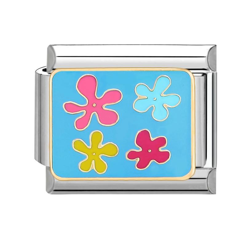 Summer Spring Colorful Flowers Bouquet Tulip Rose Heart Italian Charm Links Fit 9mm Bracelet Stainless Steel Women DIY Making
