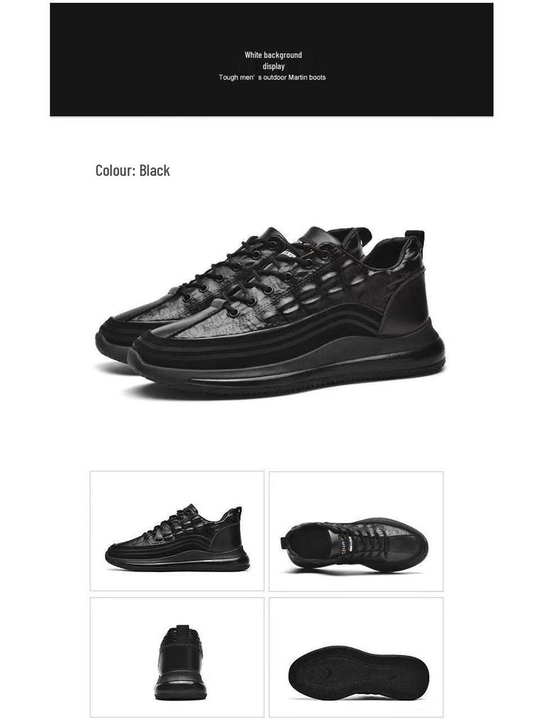 Men's Retro Crocodile Pattern Leather Shoes - Comfortable, Thick Sole, Casual Business Style.