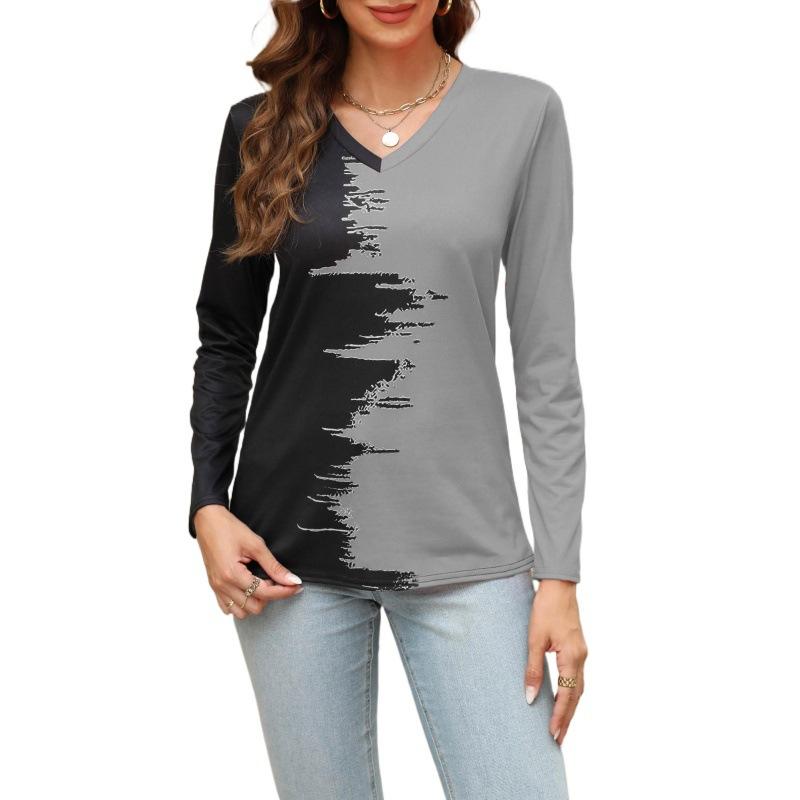Chemisier à manches longues et col en v pour femme, imprimé de collision, printemps et automne