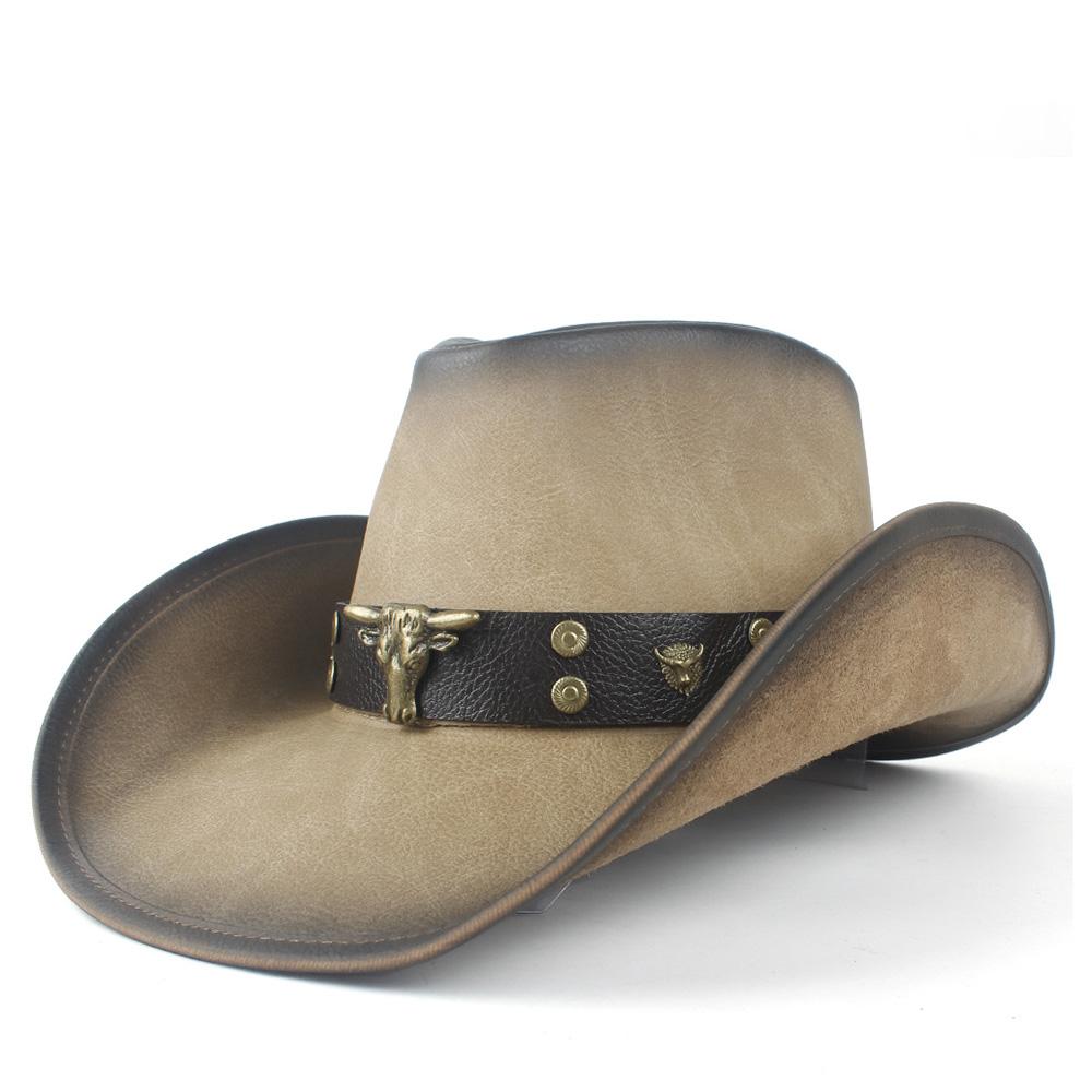 Pălărie de cowboy occidentală 100% din piele pentru bărbați, pentru gentleman, tată, Jazz, Sombrero Hombre, mărimea 58-59CM, stil 36