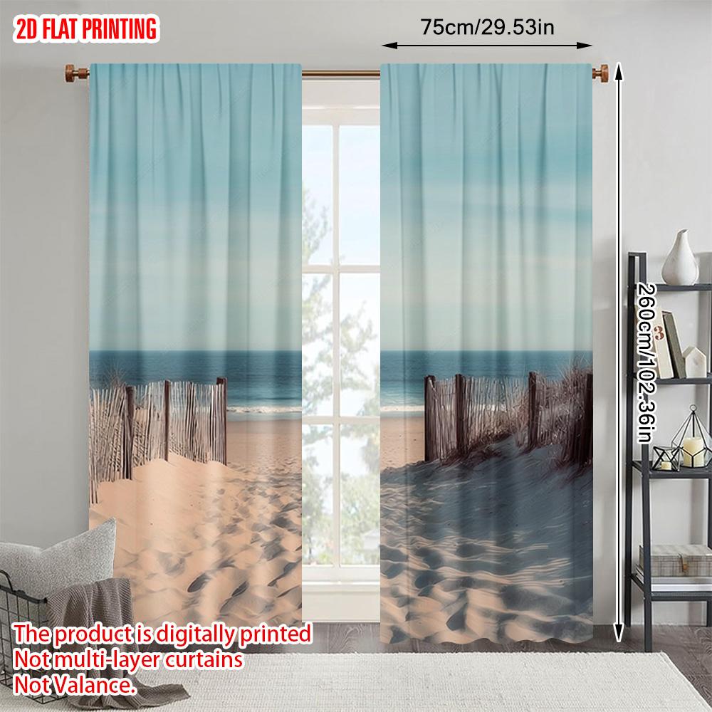 2pcs   Plane Printing Curtains Digital Printed Beach Versatile Durable Polyester (without Rod) Versatile All Use for Bedroom