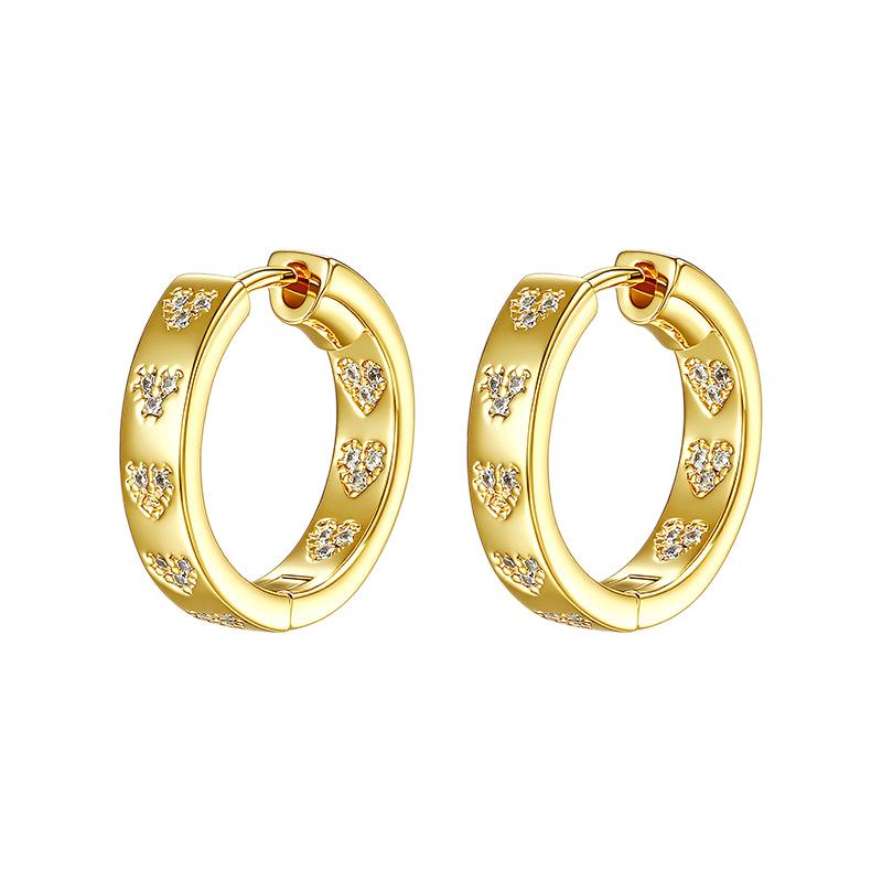 Trendy Zirconia Heart Inlaid Earrings: Luxurious Gold & Silver Studs for Women