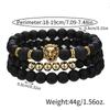 New 1/8mm black matte volcanic stone beaded bracelet set combination lion head elastic bracelet bracelet.