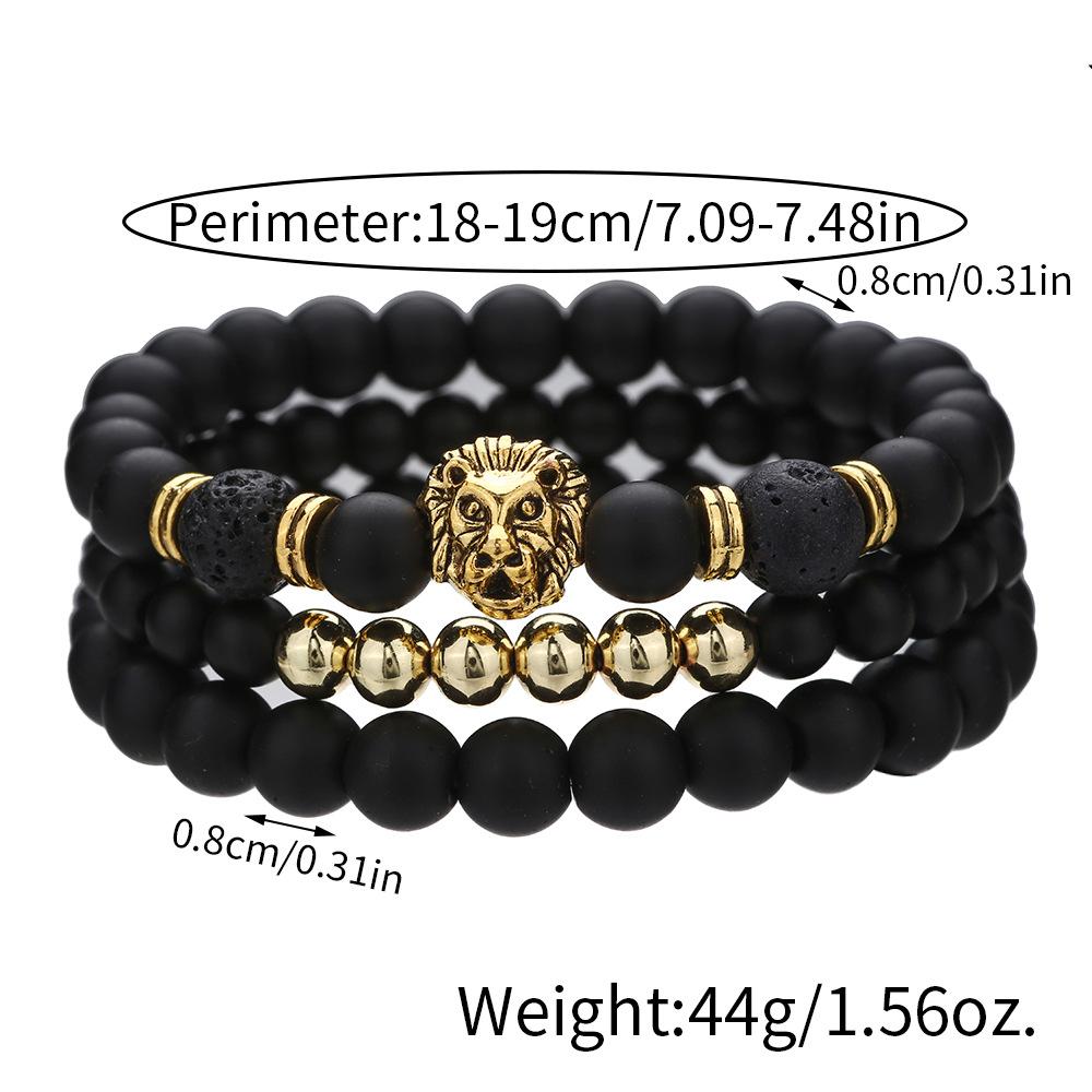 New 1/8mm black matte volcanic stone beaded bracelet set combination lion head elastic bracelet bracelet.