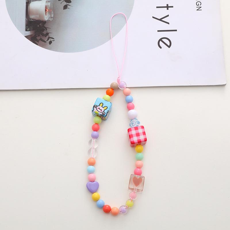 Colorful Bear Cartoon Phone Case Lanyard with Square Plaid Electroplating
