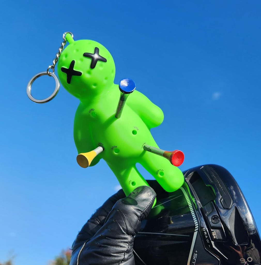 Voodoo Golf Ball Tee Holder Novelty Keychain Accessories for Bags Gifts for Men Fits 3 2 1 Tees 1/4, 3/4, 1/2 (Green)