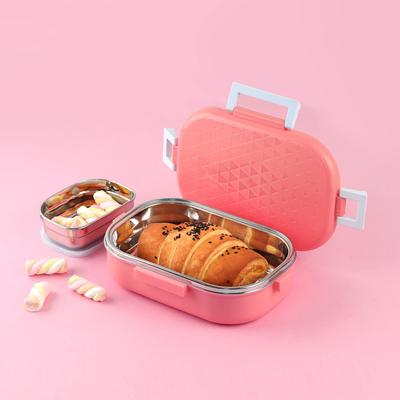 Isolerad Lunchlåda i Rostfritt Stål För Barn Skola Picknick Resa Med Läckagesäker Låsbar Lock Och Mikrovågsugnssäker Neo Rosa Set