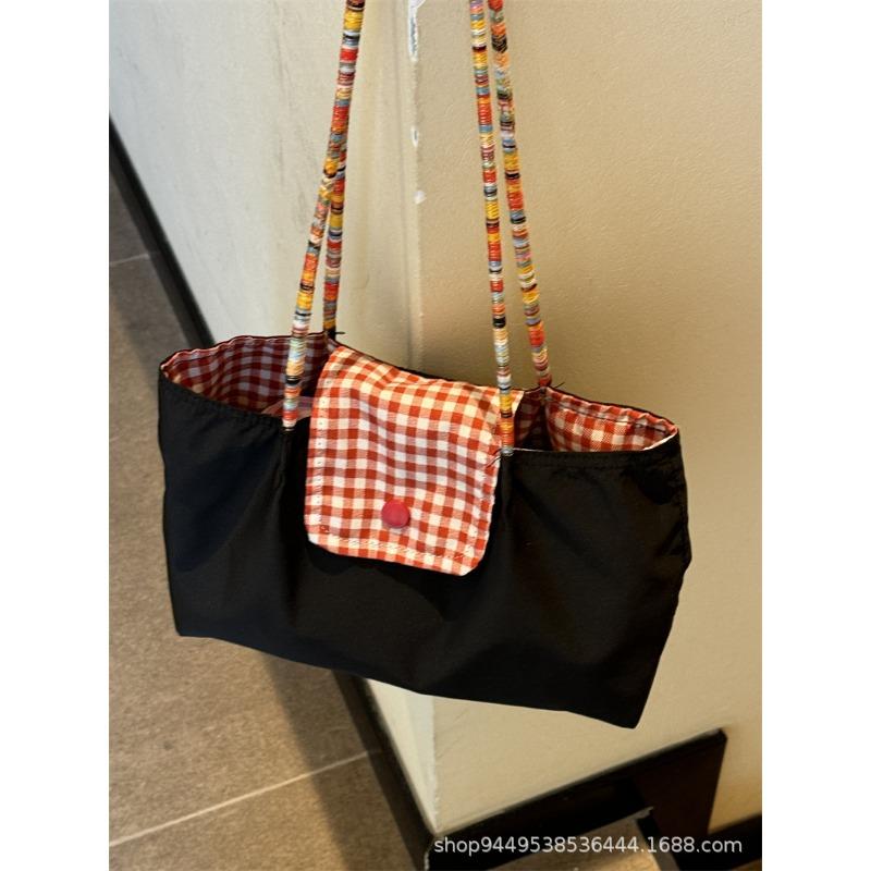 

Новая джинсовая сумка на плечо большой вместимости, портативная клетчатая холщовая сумка, универсальная дорожная ретро повседневная сумка-тоут для женщин