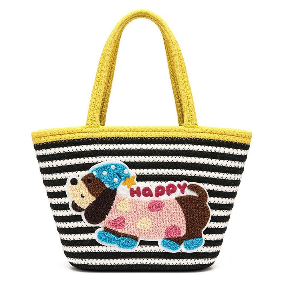 

Large Capacity Dachshund Stripe Woven Tote Polyester Summer Beach Handbag Shopping жёлтый