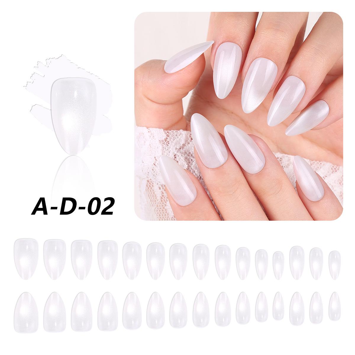 Однотонные носимые накладные ногти «Кошачий глаз» – Средне-длинные овальные прозрачно-белые накладные ногти