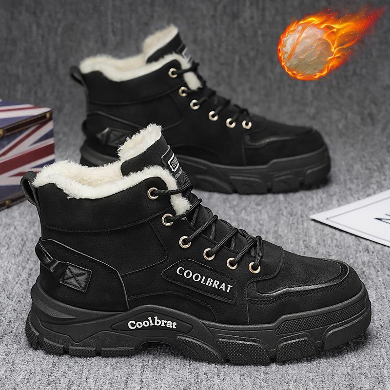 24 Botas de Invierno Plus Terciopelo Zapatos de Hombre Zapatos de Algodón Cálidos Gruesos Hombre Zapatos de Trabajo de Caña Alta Antideslizantes Zapatos de Protección Laboral Hombre botas