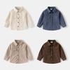 Kids Double Pocket Shirt Spring and Autumn Boys' Long Sleeves Corduroy Shirt Baby Boys' Polo Collar Solid Color Cardigan Top