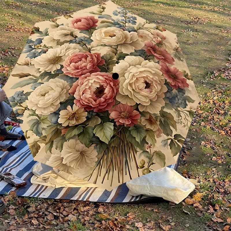 1PC Floral Pattern Umbrella-8-Rib Reinforced, Automatic Open, Lightweight & Durable, Cute Fashion Accessory for Outdoor, Beach, or Casual Use, Beach U