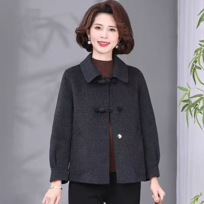 Short Double Sided Wool Coat for Women Spring Autumn Moms Middle Aged Petite Outerwear
