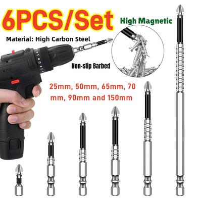 6pcs/set Anti-slip Impact Strong Magnetic Head Screwdriver Head Drill High Hardness Cross Head High Torque Head Drill Bit