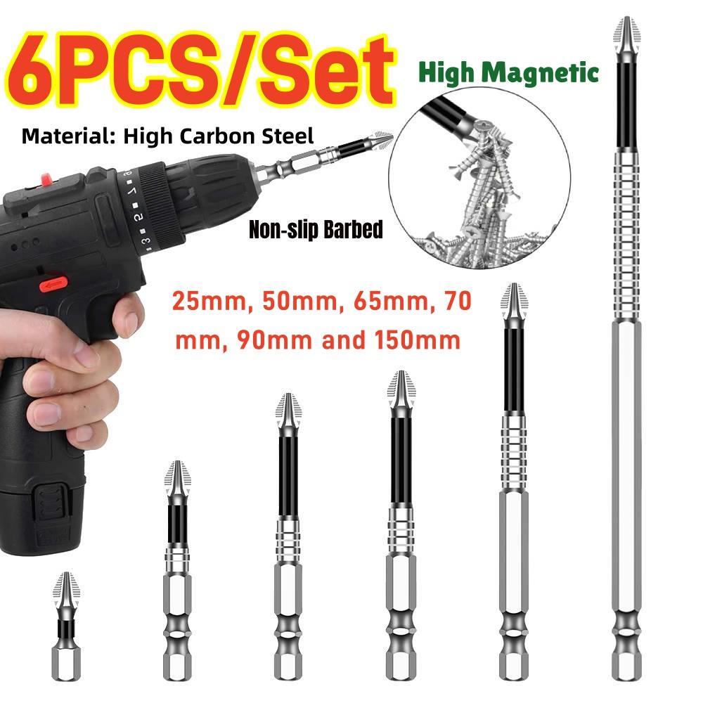 6pcs/set Anti-slip Impact Strong Magnetic Head Screwdriver Head Drill High Hardness Cross Head High Torque Head Drill Bit