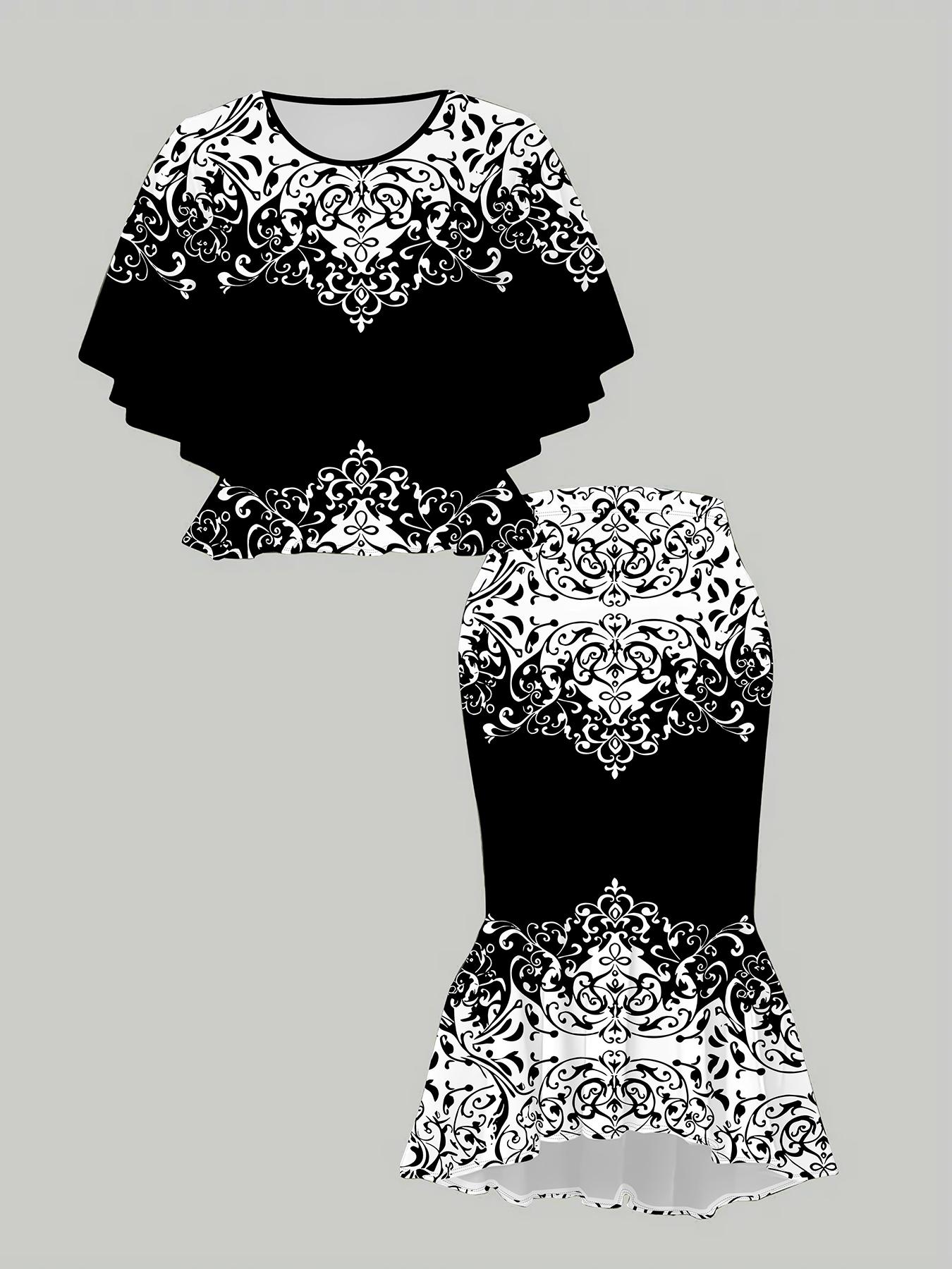 

Классический тотемный женский принт, напечатанный на 3D-принтере, Модный большого размера, Элегантный, Универсальный для всех сезонов. Футболка, Юбка и Комплект, Модный Стиль 1XL чёрный