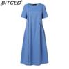 BITCED Women's Fashion Summer Spring Solid Color Print Short Sleeve O-Neck High Waist Casual Dresses