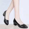 Soft Leather Single Shoes Women's Low-heeled Spring and Summer Soft-soled Comfortable Non-slip Fashion Leather Shoes Women's Shoes Mid-heel Work Shoes