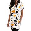 Women V Neck Pullover Dress Short Sleeve Halloween Print Pocket Casual Loose Fit Tunic Dress