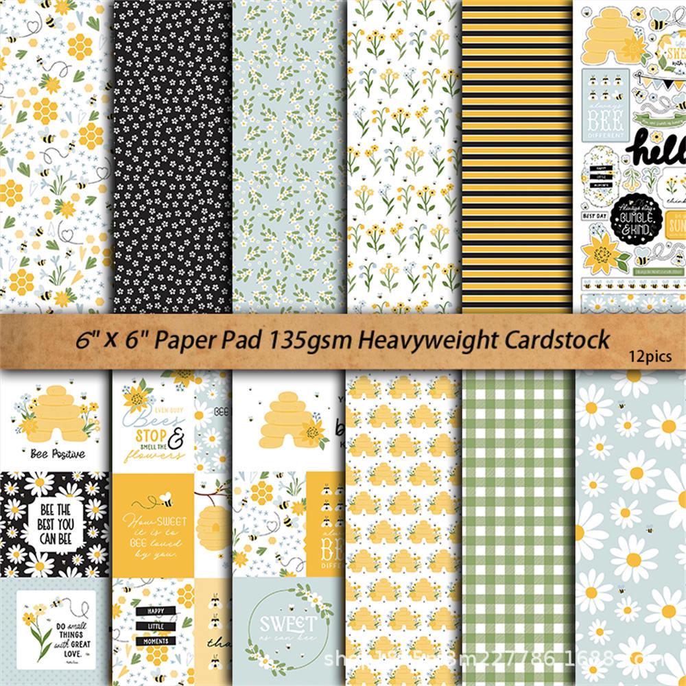 12 Sheets Retro Bee Collage Journaling Background Paper