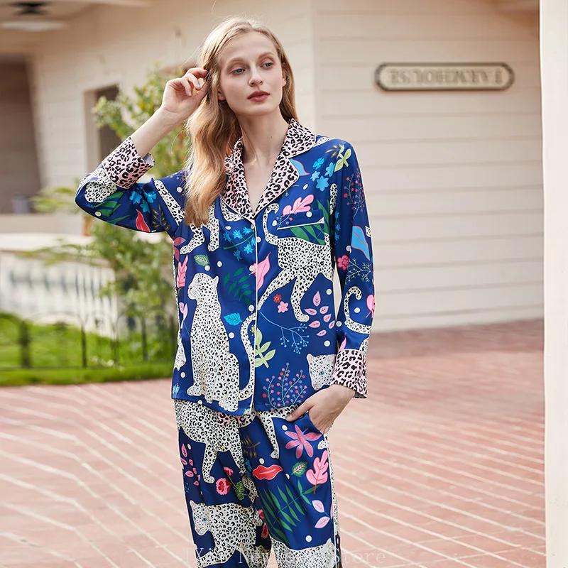 Newlook Fashion Comfortable Pajamas Women's High-end Sense  Style Lapel Spring and Summer Long Sleeve Home Suit