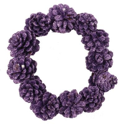 Decorative Christmas Wreath of Purple Glitter Cones 18 Cm