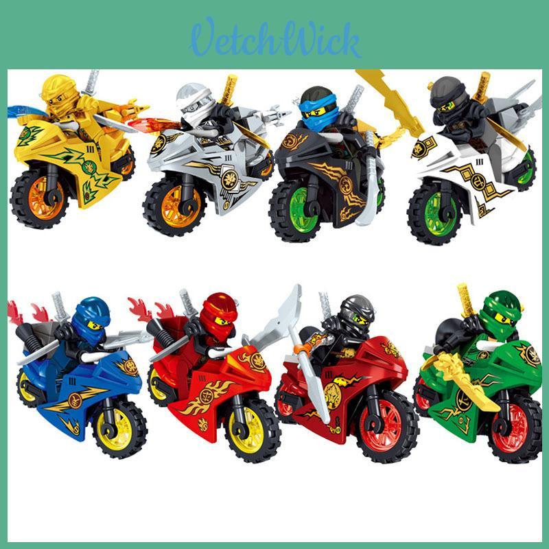 Ninjas Character Motorcycle Toy Set 8 Pieces Creative Brain Building Blocks