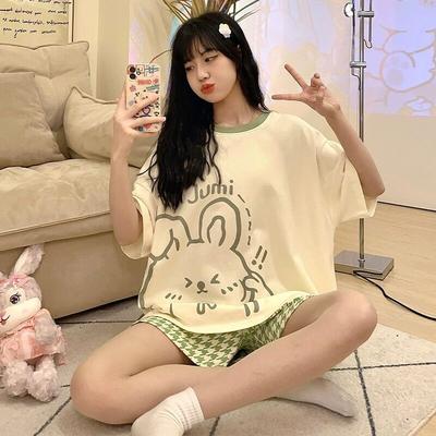 Women's Summer Short-Sleeved Short Pants Set Youthful Teenage Student Oversized Loose-Fitting Casual Homewear Summer Set