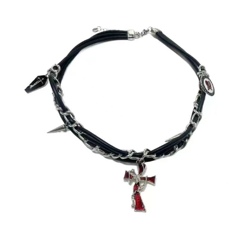 Dripping Willow Nails Skull Cross Necklace Hip Hop Sweet Cool Babes Punk Necklace Female Hip Hop Necklace Collarbone Chain Tide