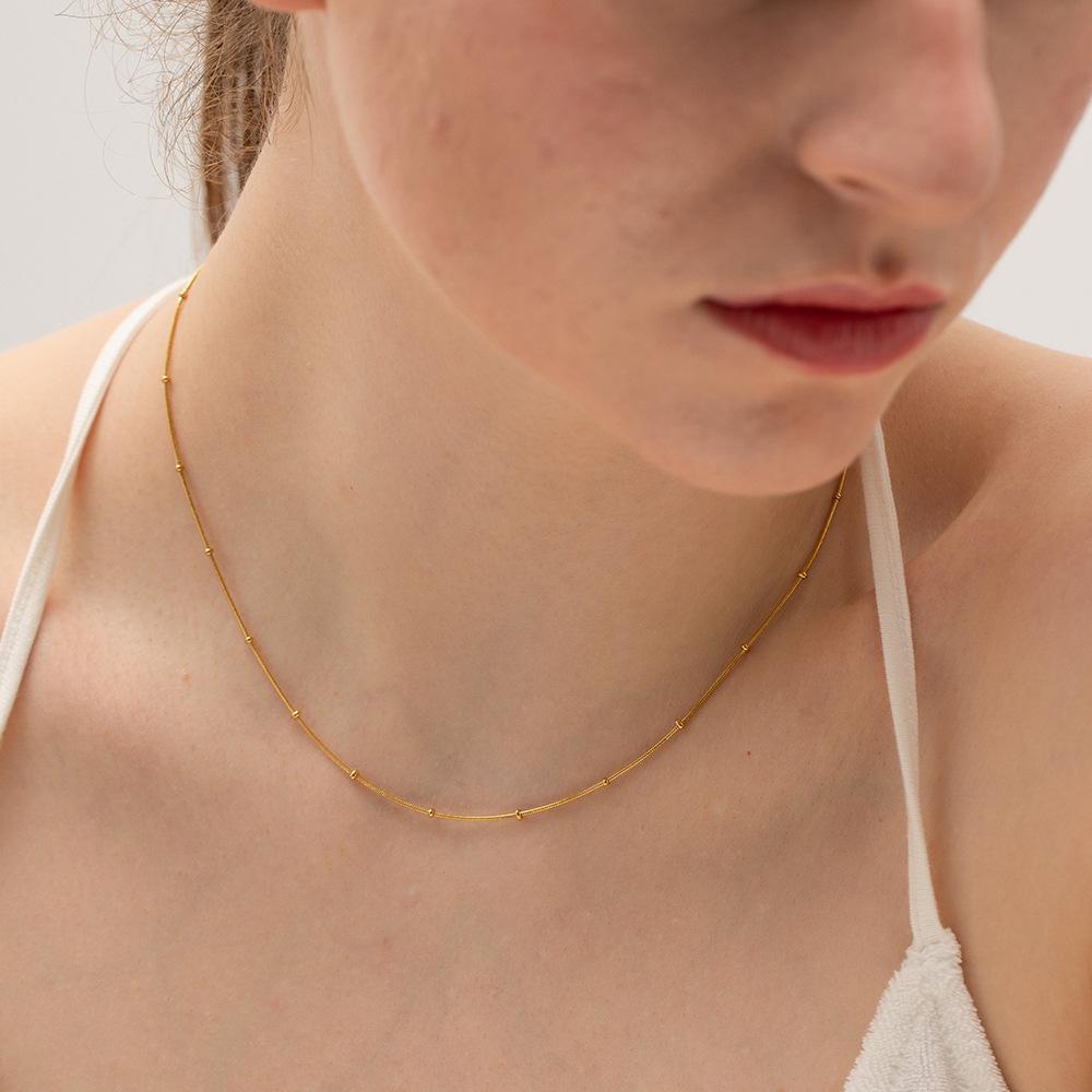European and American Small Fresh Stainless Steel Necklace Does Not Fade Round Bead Snake Chain Necklace Summer Trend Wholesale