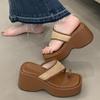 Fashion High quality woven clip toe platform sandals women Fashion Square Toe wedges Slide Sandal Simple comfortable non-slip beach shoe