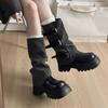 thick-soled belt buckle boots women's new autumn and winter trouser boots tall western cowboy knight boots