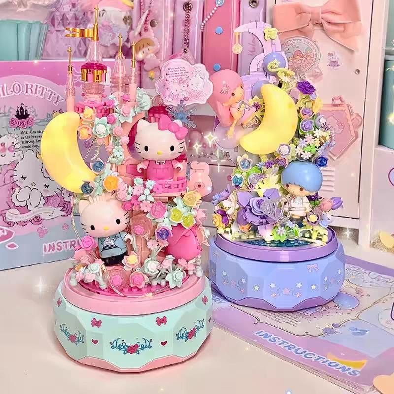 Sanrio Hellokitty Little Twin Stars Music Box Building Blocks Blind Box Ornaments DIY Toys Moonlight Society Birthday Gifts