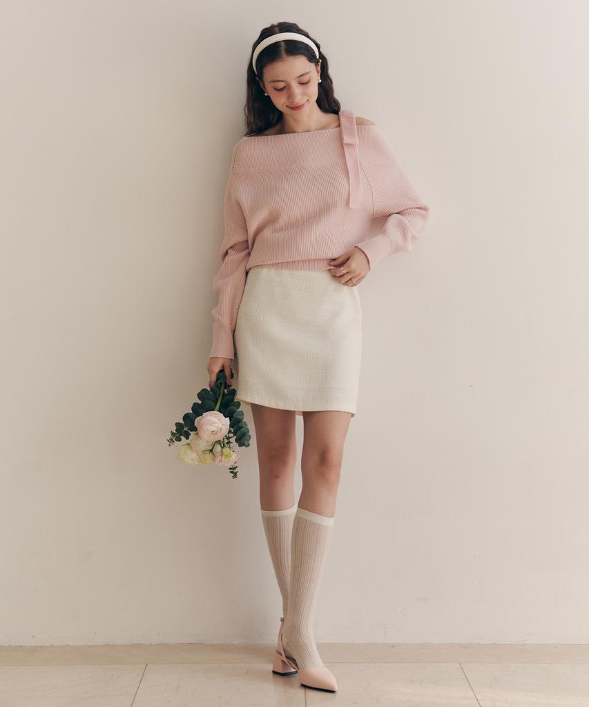 ZEROSTREET [4 Colors] Creamy Tweed Skirt