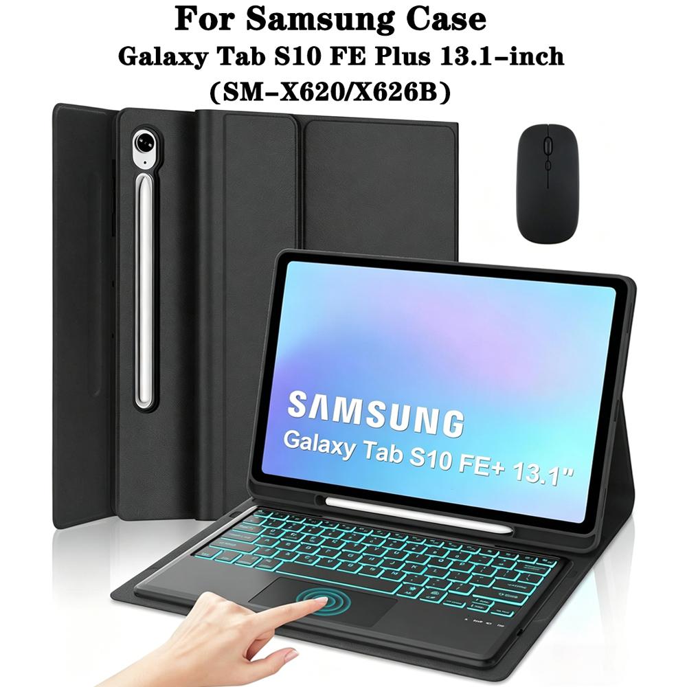 Case for Samsung Galaxy Tab S10 FE Plus 13.1 lnch,Detachable 7-color Backlit Keyboard for Tab S10 FE+13.1" with Pencil Holder