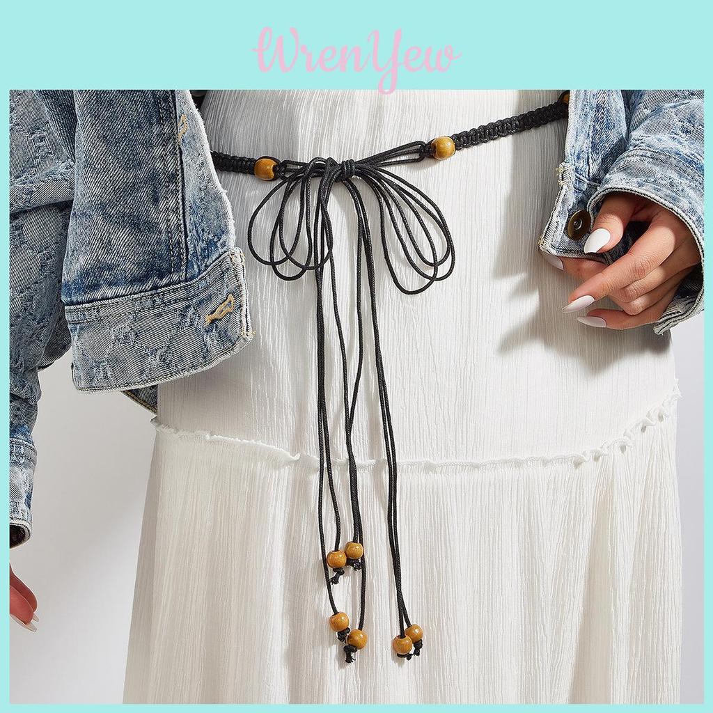 Cintura Etnica Bohemien in Cotone e Lino con Chiusura ad Nodo per Accessori Moda Estivi