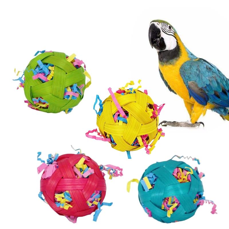 3Pcs Bird Foraging Toys Parrot Cage Shredder Toy 2.4-in Foot Ball Chewing Toys for Small Animals Gerbils Hamsters