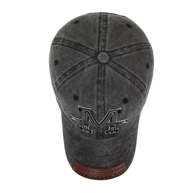 Unisex gewaschene Baumwoll-Dad-Cap mit M-Buchstaben-Stickerei und verstellbarem Riemen