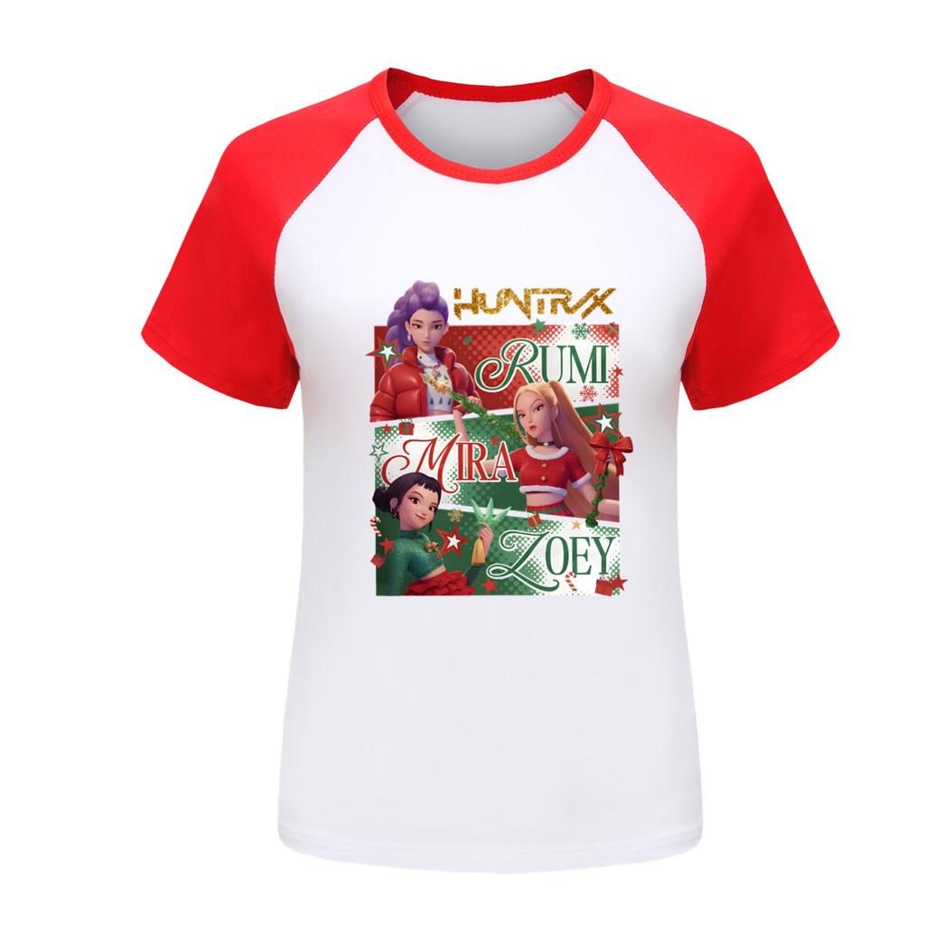 5181 Kids Girls Christmas New Year Rumi Zoey Mira Print Raglan Short Sleeves T-Shirt