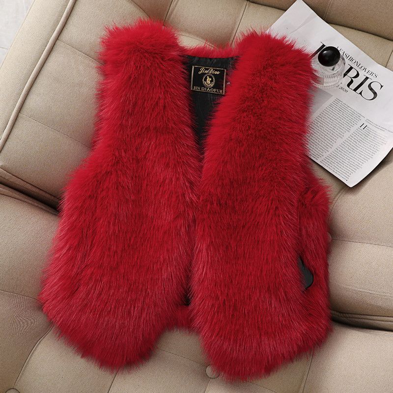Sweet little fragrant style, new fox fur short fur vest jacket, thin vest, imitation wool vest