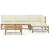 vidaXL 5-tlg. Garten-Lounge-Set mit Cremeweißen Kissen Bambus