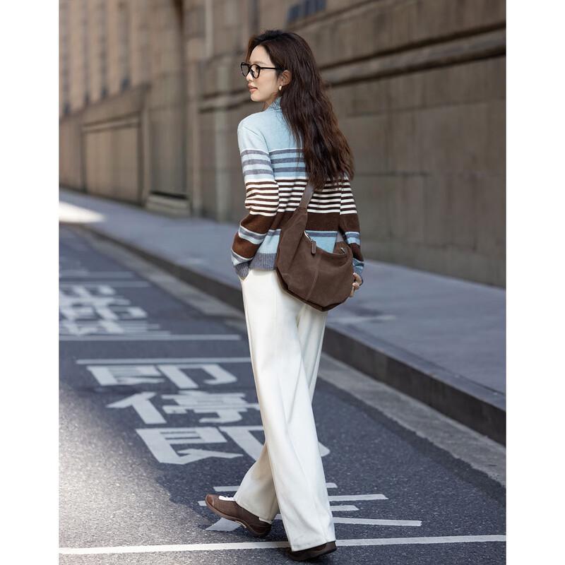 Demana Women's Relaxed Retro Striped Ribbed Knit Cardigan
