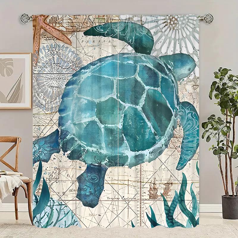 Marine Animals Hawaii- Printed Curtains - Polyester - Suitable for Bedroom, Living Room, Study Private Curtains Kitchen Curtain