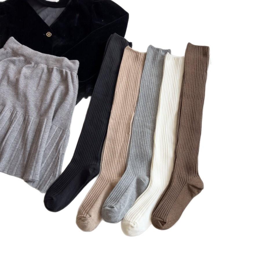 Solid Color Over-the-knee Socks, Three-dimensional Pit Striped Calf Socks, Versatile Boot Socks, Simple School Style, Over-the-knee Breathable