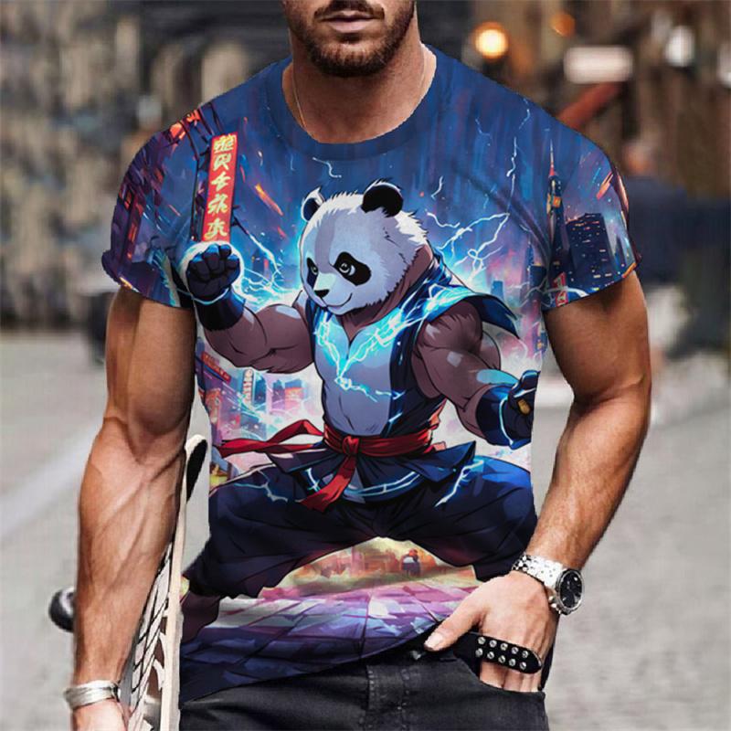 Cartoon Panda Pattern T-Shirt For Men Cool Animal 3D Printed Tees Summer Casual Crew Neck Tops Short Sleeve Oversized Tee Shirts