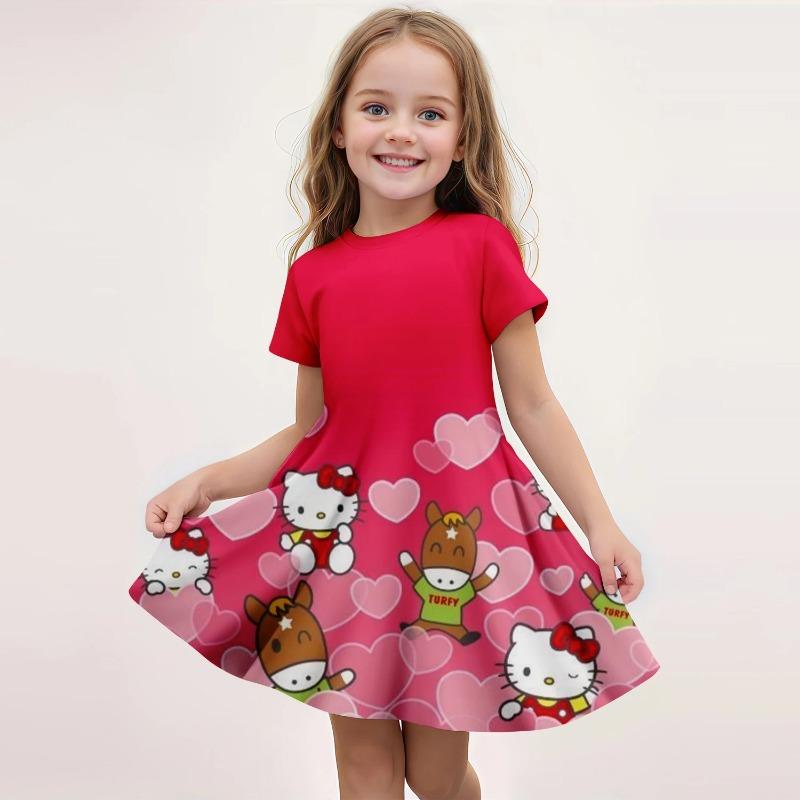 Popular Kawaii Summer Children's New Fashion Girl Dress Comfortable Home Outdoor Cartoon