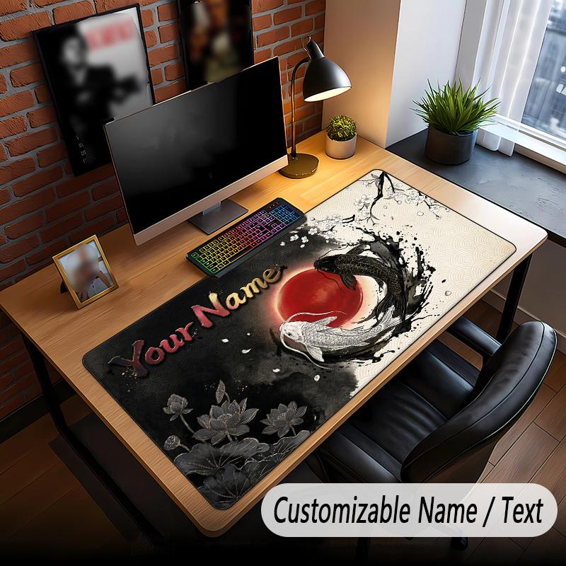 Koi Fish Theme Custom Mouse Pad Personalized With Name Text Customized Desk Mat For Office Home Decor