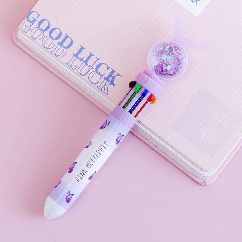 Cartoon Butterfly Ten Color Retractable Ballpoint Pen Multifunctional Student Stationery For Hand Account